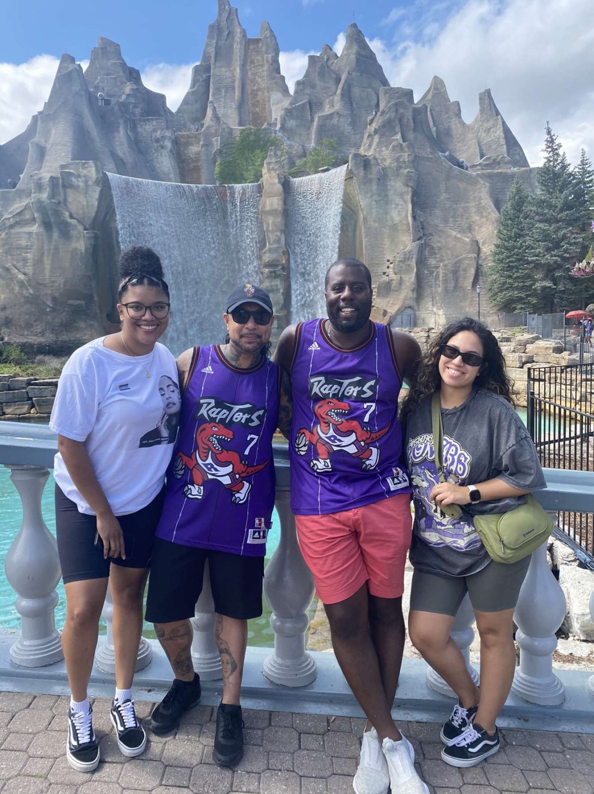 NYCE Facilitators Alia Hawthorne, Richard Laurente, and Meagan Hawthorne enjoying the heat with Orientation Manager, Lindel Merraro.