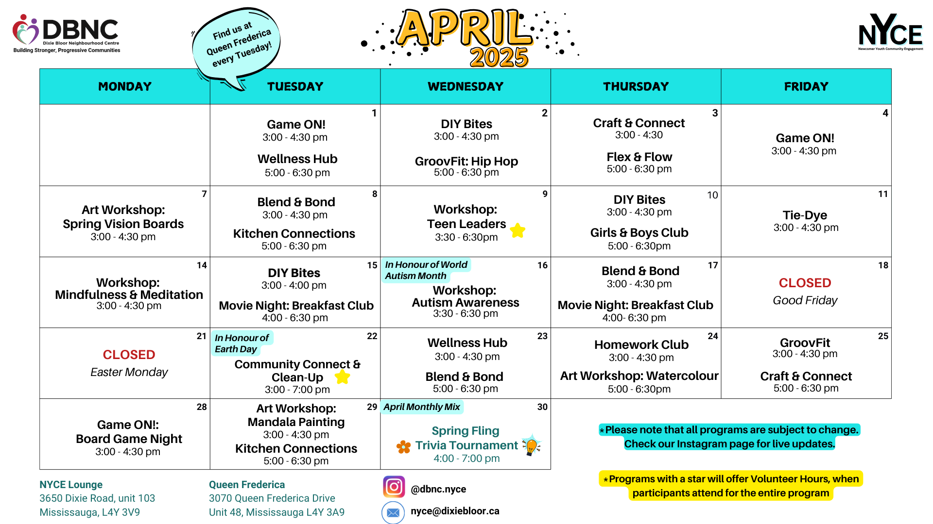 Youth NYCE April 2025 Calendar