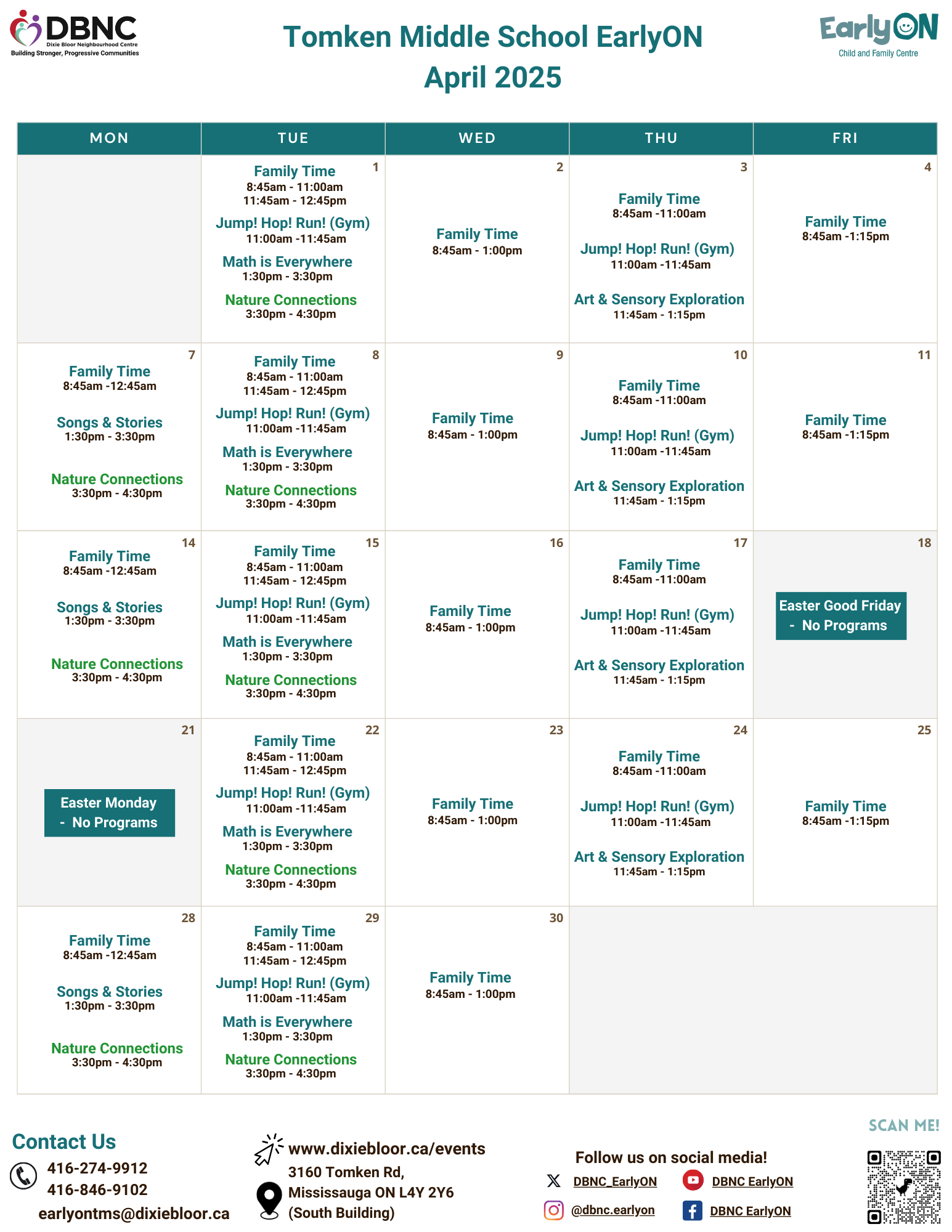 Tomken EarlyON April calendar